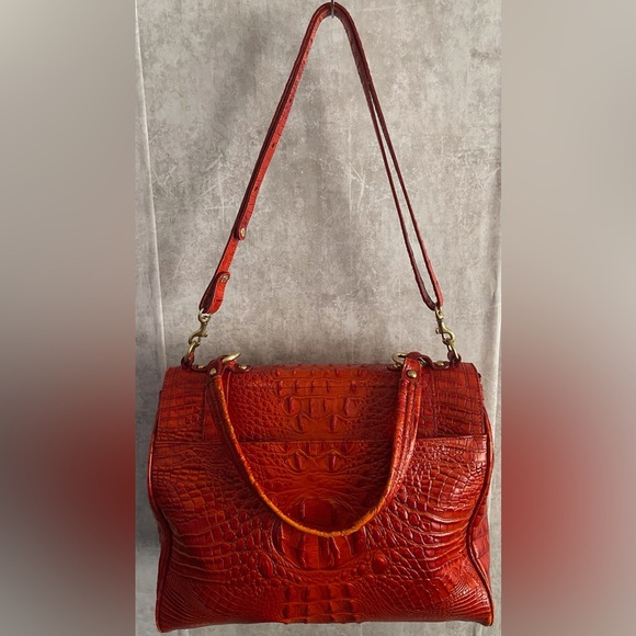 Brahmin Amata Melbourne Collect Red/Burnt Orange Croc Embossed Leather Handbag - Picture 10 of 13